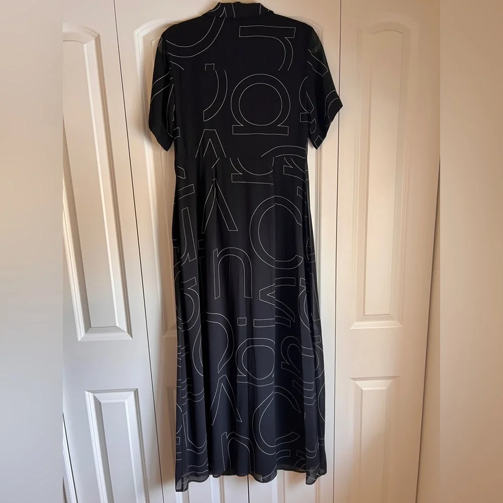 Calvin Klein Black CK Logo Print Chiffon Maxi Dress Size 6 | Spring Summer